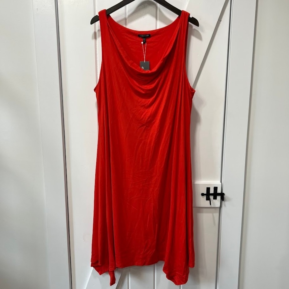 Eileen Fisher Womens Dress Size XL Sleeveless Draped Firefly Cowl Neck Red NEW